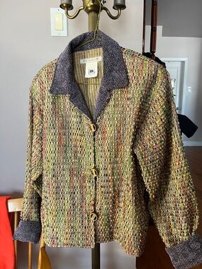 Villa Factory Vintage Multicolor Textured Button-Up Blazer Jacket